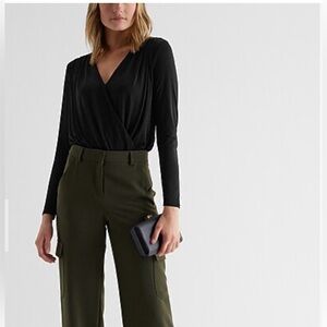 Express Elegant Black Drape Bodysuit Size S